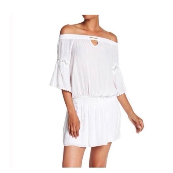 Ramy Brook Dresses & Skirts - RAMY BROOK nico dress off the shoulder mini bell sleeve hippie boho white M